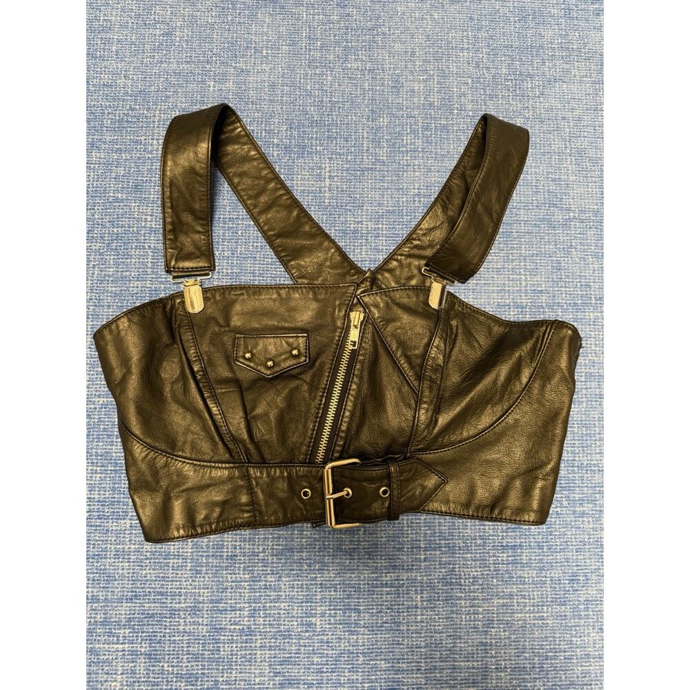 Vintage 80s CHIA Black Leather Moto Bra Top Motorcycle Punk